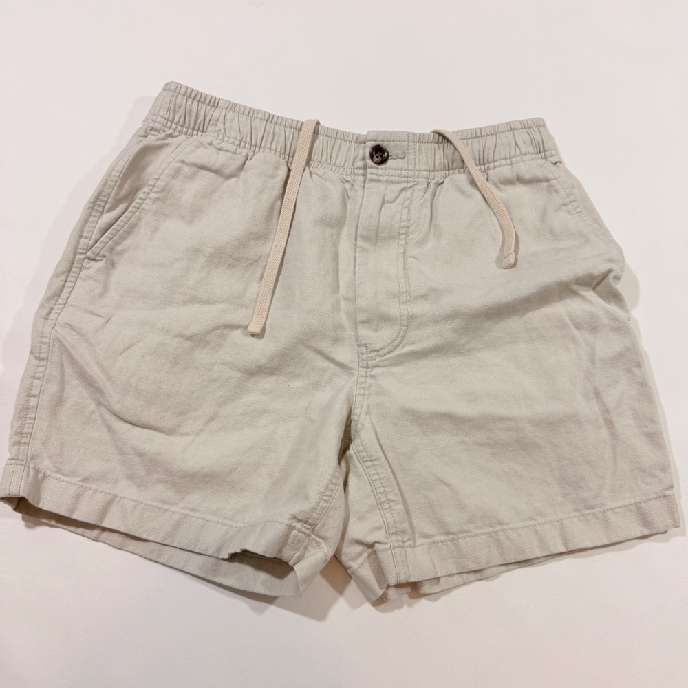 J.Crew Dock Shorts Mens Size S Beige Cotton Linen Blend Drawstring Relaxed Fit